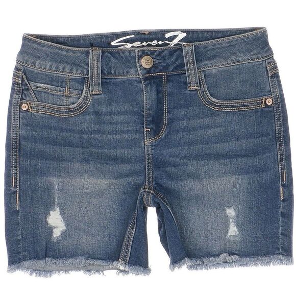 Seven7 Bermuda Shorts Size 4 Womens Distressed Raw Hem Blue Denim Stretch W29 - Picture 1 of 10